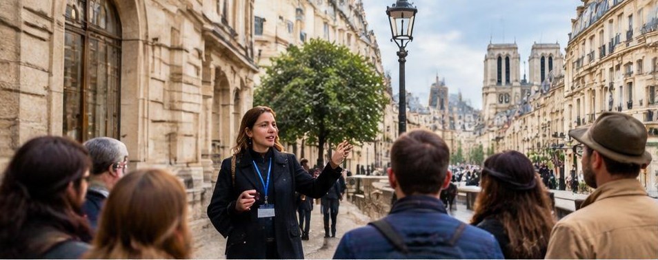 Illustrative scene: Tour Guides in Paris